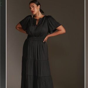 Somerset Black Satin Maxi dress, 2x by Anthropologie